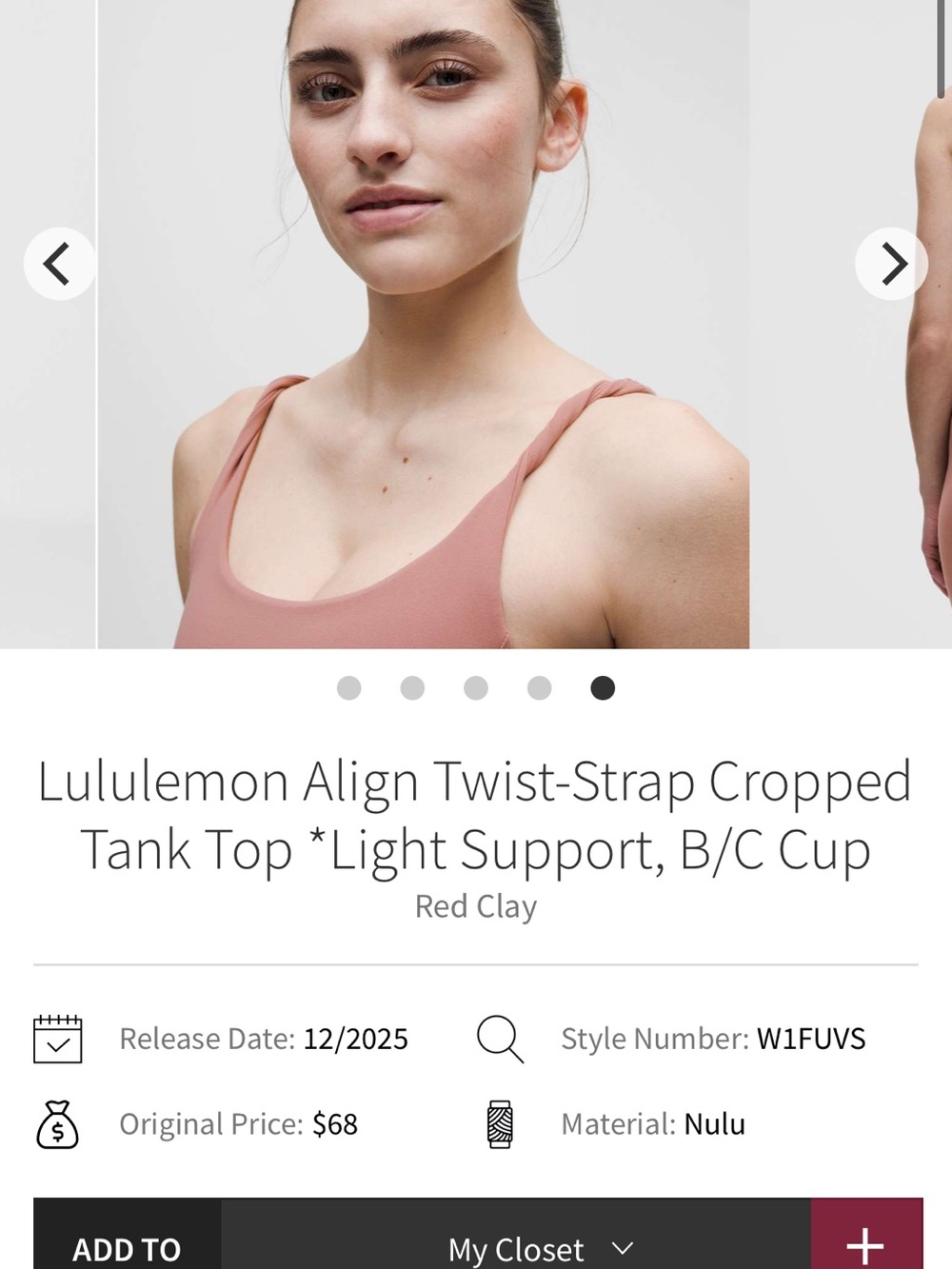Lululemon NEW Align Twist-Strap Cropped Tank Top Red Clay - Picture 9 of 10